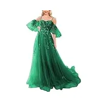 kurface robe de bal formelle en dentelle avec appliques en tulle et bretelles spaghetti wsx463 vert foncé taille 30