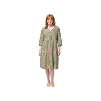 ulla popken femme grandes tailles robe tunique, imprimé floral, décolleté en v, manches 3/4 olive clair 46+ 824553420-46+