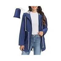 vijamiy vêtements imperméables femme léger veste de pluie long manteaux imperméables avec capuche d'extérieur coupe vent grande taille impermeable veste(bleu marine,xxl)