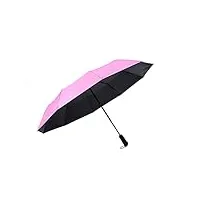 tabker parapluie entièrement automatique à trois volets à dix os avec colle noire, parapluie ensoleillé à double usage, grand parasol pliable pour homme et femme, rose, taille unique