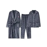 tanyaz pyjama 3 pièces pour hommes automne et hiver épaissi pyjama à manches longues avec robe de costume homewear,901,4xl