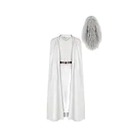 seaehey gandalf costume de cosplay - cape blanche avec capuche - robe longue de sorcier - tunique longue - haut et ceinture - gandalf - blanc - costume médiéval - cape de moine pour halloween