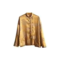 hangerfeng veste pour femme en soie motif dragon jacquard col montant manches tombantes bouton main rétro top 122, jaune, taille m