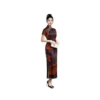 hangerfeng qipao 3620 robe de soirée longue à manches courtes et col montant en soie parfumée motif nuage, orange, taille l