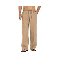 coofandy homme pantalon coton lin homme yoga pantalons décontracté toile pantalons leger Été pantalon taille elastique placket chameau xxl