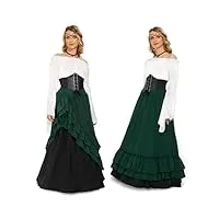 jonrryin robe médiévale pour femmes, rétro renaissance deguisement victorienne, flare manches taille haute accessoires de costume médiévaux, robe de fête gothique carnaval halloween (vert, s)