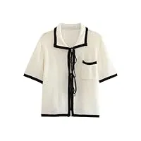 mgwye pull cardigan rayé en tricot for femmes, type ample, cravate à revers, été (color : d, size : medium)