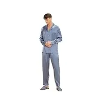 ensemble pyjama en soie bleu rock pour homme/femme, vêtement de détente et de nuit unisexe à manches longues, gris mouette, multicolore., l