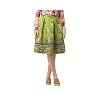 ulla popken femme grandes tailles jupe, coupe évasée, motif floral jacquard, rubans fantaisie olive clair 46 824482420-44