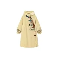 sparctwer veste de broderie pour femme veste de style chinois - manteau à capuche en velours ample pour femme - manteau rembourré en coton brodé de style chinois pour femme, jaune amande, l