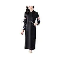 robe sweat à capuche à manches longues brodée de pivoine de style chinois pour femme, noir , xl