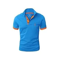 glestore polo homme t shirt manche courte golf tennis casual sport t-shirt coton vetement bleu&orange xl