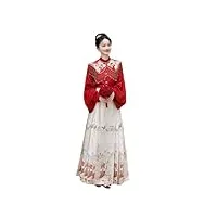 mkjuuior robe de mariée chinoise, robe visage de cheval, robe de mariée fille, robe de mariée hanfu imprimé broderie costume, maquillage du haut et de la jupe, 40