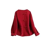 hangerfeng manteau double face en laine avec bouton à la main et col rond et manches longues rouge chaud 150, rouge, taille unique