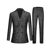 costume 2 pièces pour homme avec veste et pantalon à double boutonnage, noir , l
