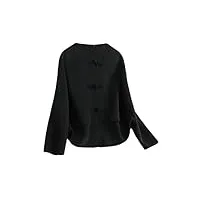 hangerfeng manteau double face en laine avec bouton à la main et col rond pour femme haut chaud 151, noir, taille s