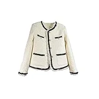 uktzfbctw petit manteau court parfumé pour femmes hiver français vintage tweed blanc veste femme col rond pompon laine tweed haut court, blanc, s