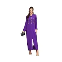 bollrllr robe arabe à capuche abaya pour femme avec perles cousues à la main dubaï marocain à manches longues, robe violette, xxl
