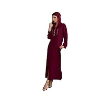 bollrllr robe longue à capuche pour femme avec perles colorées, caftan marocain, ample, décontracté, robe de dubaï, robe rouge foncé, l
