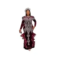 robe longue moulante pour femme - style africain - printemps - vintage - manches longues - col rond - dashiki, bordeaux, m
