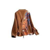 hangerfeng hanfu 162 manteau double face en laine pour femme imprimé à la main col en v manches longues marron amélioré, marron, medium