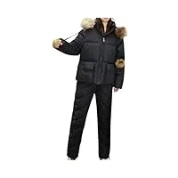 manteau matelasse vêtements de ski de couleur unie pour femmes, ensemble deux pièces épais résistant chaud et froid, pour sports de plein air à la mode, automne et hiver capot femmes (black, l)