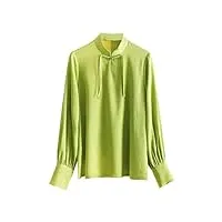 hangerfeng chemisier en soie à col montant et manches longues pour femme avec bouton à la main vert rétro top 130, vert, taille xl