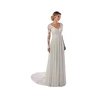 apzknhda femmes bohème mousseline de soie plage robe de mariée dentelle manches longues robe de mariée bohème, blanc, 48