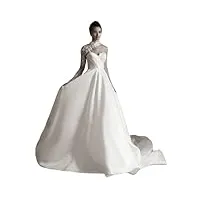 apzknhda femmes doux collier satin dentelle appliques robe de mariée une Épaule a - word robe de mariée, blanc, 38