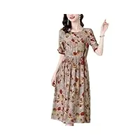 robe d'été vintage florale pour femme - col rond - tunique en soie de mûrier - robe mi-longue, couleur photo, m