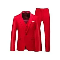(veste+gilet + pantalons) business couleur unie slim fit costumes 3 pièces hommes mariage smoking, grand format, rouge, 5x-large