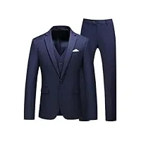(veste+gilet + pantalons) business couleur unie slim fit costumes 3 pièces hommes mariage smoking, bleu marine, xxxl