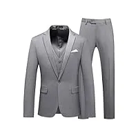 (veste+gilet + pantalons) business couleur unie slim fit costumes 3 pièces hommes mariage smoking, gris 9., xl