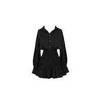 robe chemise de style français à manches longues décontractée chic chemisier tunique taille haute chemises solides, noir , xl