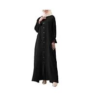 abaya robe musulmane pour femme couleur unie musulmane boutonnée robe de prière islamique moyen-orient dubaï robe turque pleine longueur avec hijab, noir , xxl