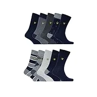 lyle & scott trevor lot de 10 paires de chaussettes pour homme taille unique couleurs assorties, caban / pois / gris foncé chiné / rayures / peacoat/gris clair chiné/argyle/peacoat/stripe, taille
