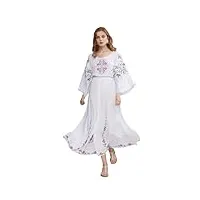 hdhdeueh robe longue brodée florale blanche pour femme - col rond - dos nu - robe de plage décontractée, blanc, xl