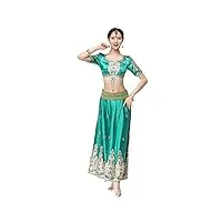 chagme costumes de danse orientale, costumes indiens de bollywood, hauts et jupes pour adultes, vert, 110cm