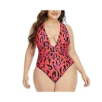 maillot de bain une pièce grande taille pour femme, maillot de bain léopard, dos nu, body sexy (couleur : rouge, taille : code xx-large) (code rouge xxblarge)