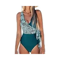 maillot de bain bikini pour femme, grande taille, contrôle du ventre, une pièce, push-up, imprimé bleu, maillot de bain (couleur : vert, taille : code moyen) (vert petit code)