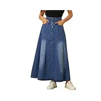 allegra k jupe en jean décontractée pour femme, coupe trapèze, taille haute et évasée, bleu, xl