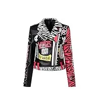 hgmmfz veste cuir femme lettre graffiti imprimé rivet moto manteau court style punk rock biker streetwear