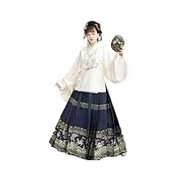 jupe chinoise hanfu à visage de cheval, hanfu – robe traditionnelle chinoise brodée for femmes, jupe avec visage de cheval ming made, costume for spectacle sur scène ( color : blu , size : x-large )
