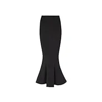 erfmfkl jupe moulante noire pour femme - taille haute - pour fête, bureau, trompette, noir , 52