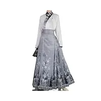 robe en bambou avec motif feuille de cheval, jupe plissée vintage pour femme, ensemble gris 9, 48