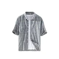 disimlarl chemise à carreaux avec poche et col carré, cardigan à manches moyennes, chemise décontractée à manches courtes pour homme, grille bleue., xxl
