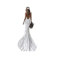 awupbdkr robe de mariée col en v sans manches à dos découvert robe de mariée satin party dress robe de soirée, blanc, 10