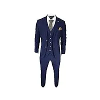 costume homme 3 pièces bleu marine avec détails marron tissu birdseye classique et style vintage idéal pour mariage - bleu marine 44