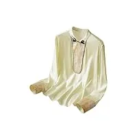 hangerfeng chemisier pour femme en soie contrastée jacquard avec col montant et manches longues bouton à la main rétro top 140, jaune, taille l