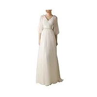 wyfdmnn col en v plissé mi - longueur robe boutonnée avec manches plissé mi - longueur robe de mariée, ivoire, 42